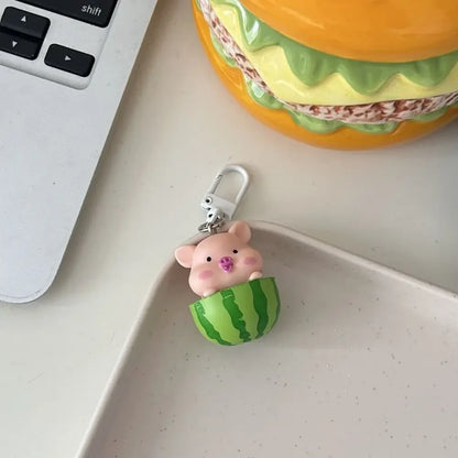 Funny Three-Dimensional Kawaii Pig Keychain Waterme Rain Coat Animal Shape Keychain Sleeping Mobile Phone Bag Pendant