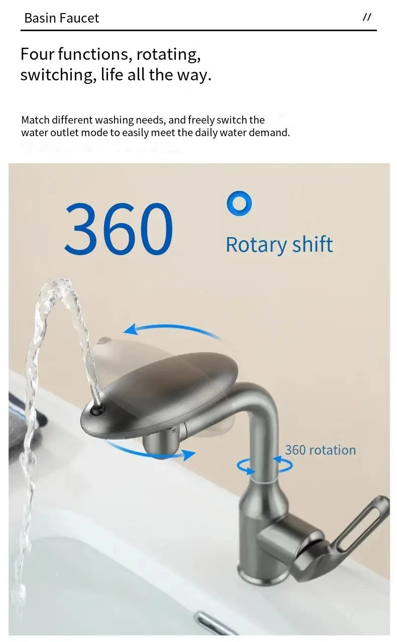 Torneira multifuncional para cascata, 4 modo de saída de água, torneira de pulverização, Rotação 360 °, água quente e fria, mist