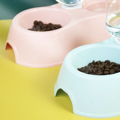 Cat Bowl, Cat Eating and Drinking Water All-In-One Pet Double Bowl, Anti-Knock Over, Automatic Water Refill Pet Bowl