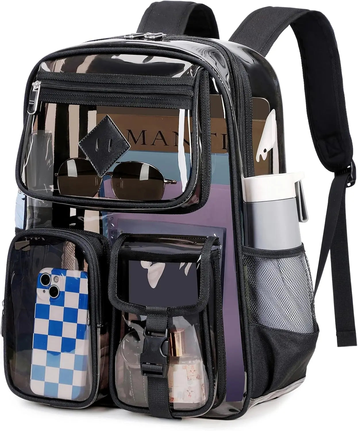Clear Backpack for School,Heavy Duty PVC Transparent Bookbag for Girls Stadium Approved See Through Backpack