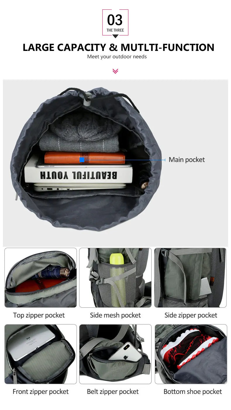 75L Camping Backpack Travel Sport Bag With Rain Cover Climbing Mountaineering Trekking Outdoor Rucksack Hiking Bag Shoulder Men