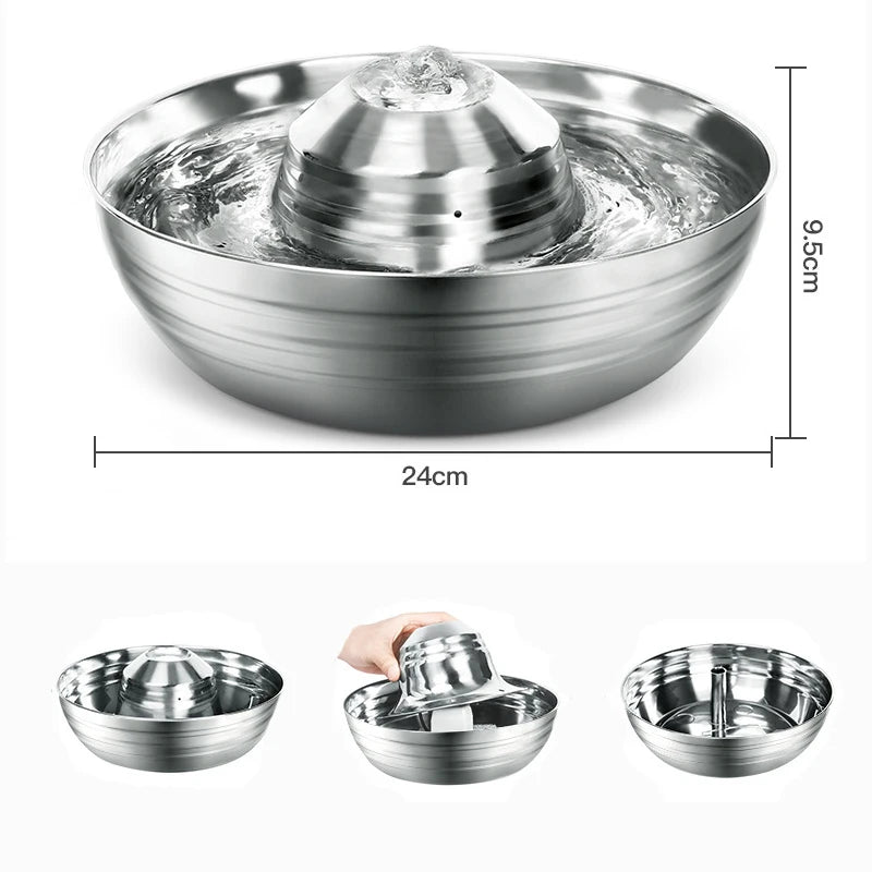 Petavista Dog Water Fountain Stainless Steel Pet Drinking Fountain for Cats Dogs 2L Ultra-Quiet Automatic Fountain Dog Drinker