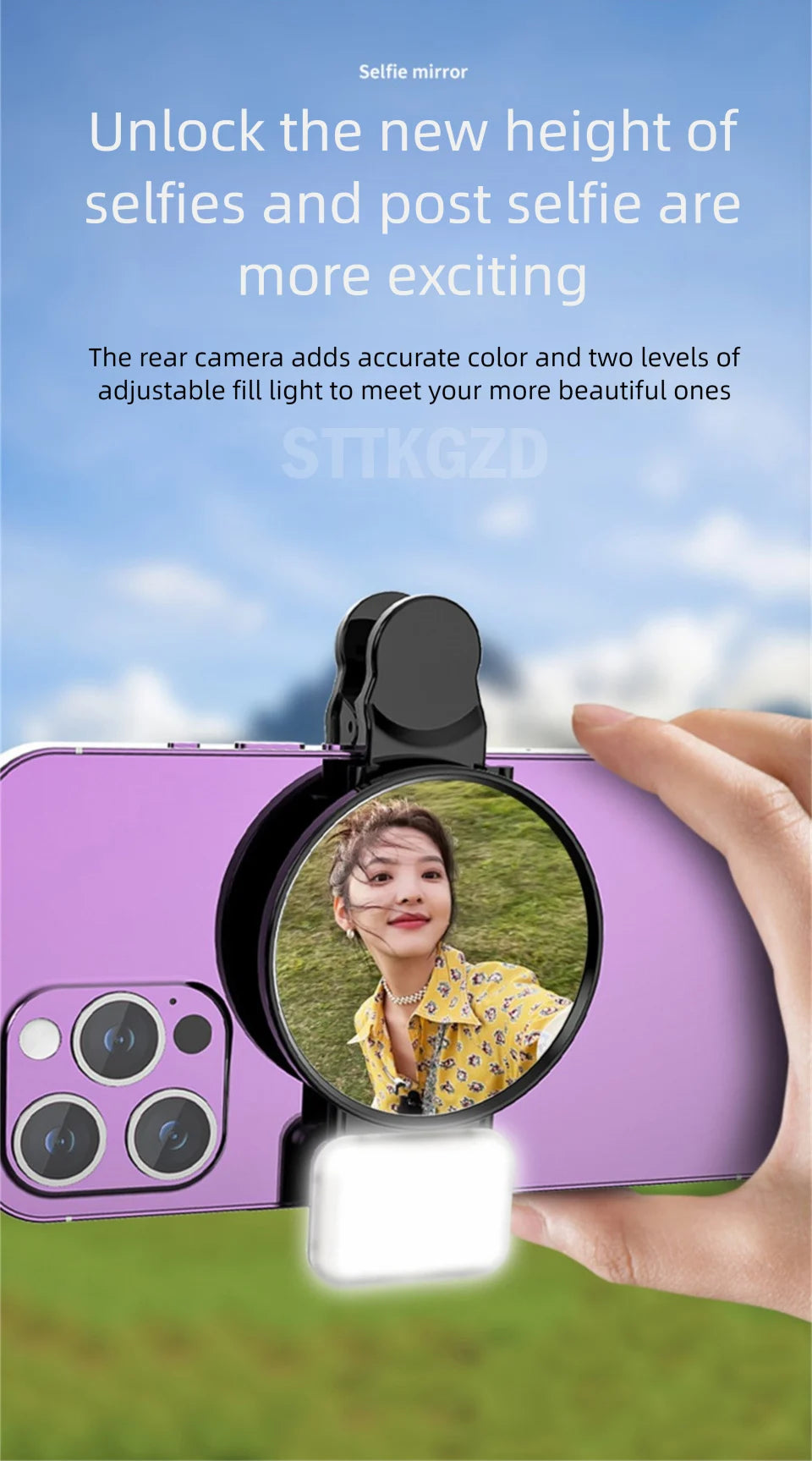 STTKGZD Selfie Reflector Mirror Mobile Phone Fill Light Kit Portable Mobile Mirror Clip Storage Bag Mobile Phone Rear Camera