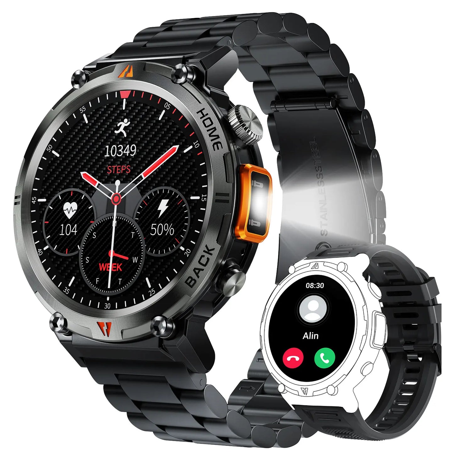 EIGIIS KE3 Smart Watch 3ATM Waterproof Original Design For Men Bluetooth Call Health Monitor With Flashlight 100+ Sports Modes