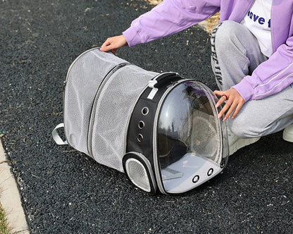 Pet Backpack Transparent Space Capsule Double Shoulder Cat Go Out Backpack Expandable Cat Bag Go Out Portable Small Dog Bag