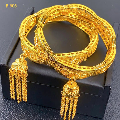 XUHUANG New Design Dubai Gold Color Bangles With Tassel Pendant For Women Indian Middle Eastern Nigerian Wedding Luxury Jewelry