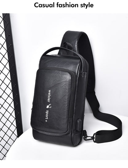 New Casual Chest Bag Travel shoulder bag Men Multifunction Anti-theft USB Charging Crossbody Bag Quality PU Leather Pack Male
