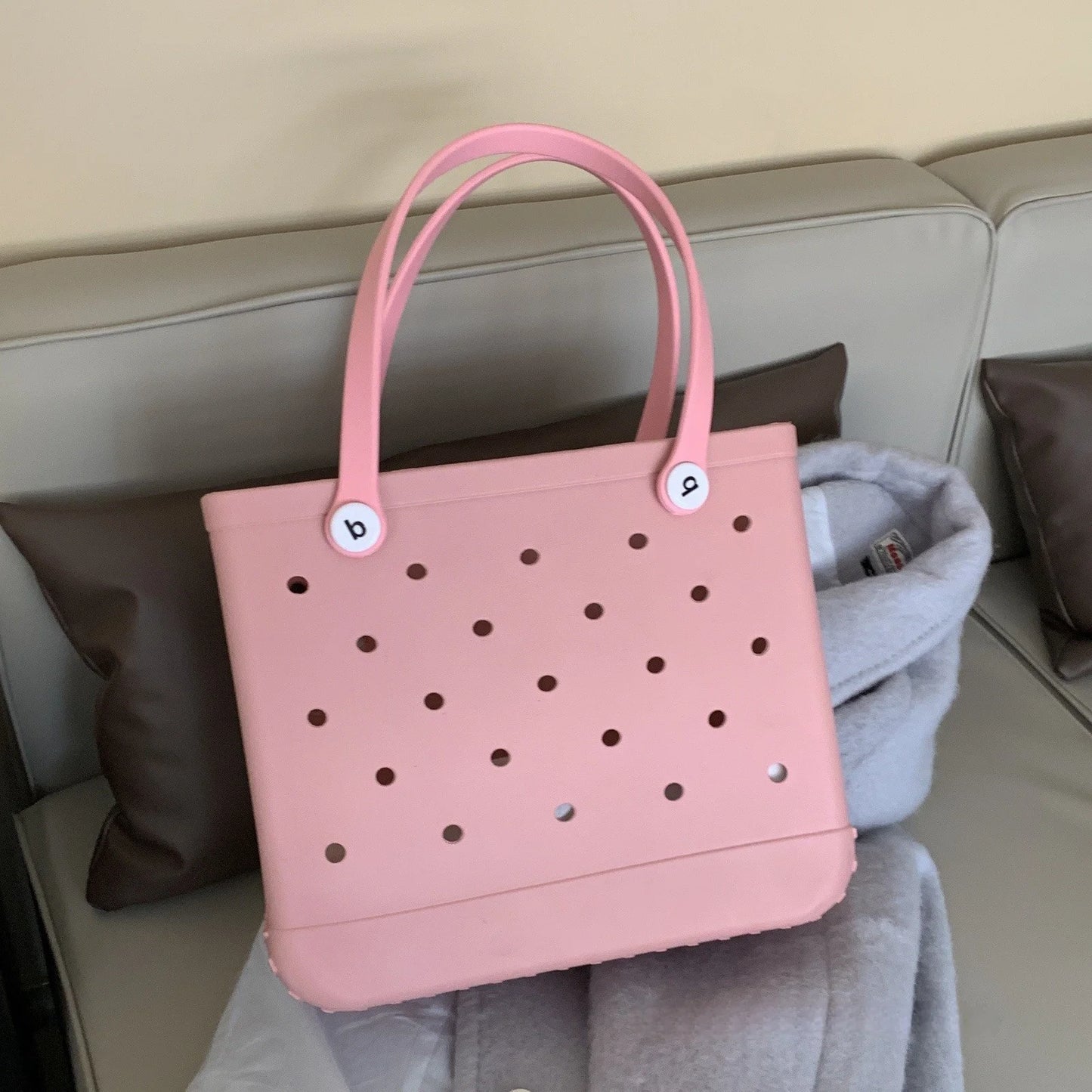 M/L/XL Fashion Beach Bags EVA Rubber Waterproof Storage Baskets Travel Shopping Handbag Women Shoulder Solid Color Tote Bag