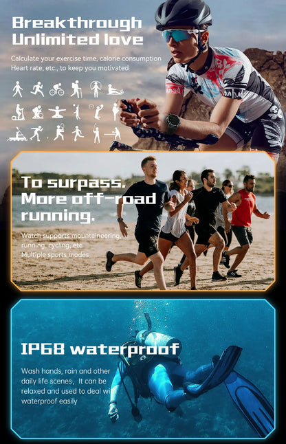 PG666 Outdoor Rugged Smart Watch Men IP68 Waterproof Bluetooth Call Smartwatch Multiple Sports Modes Blood Pressure Oxygen Watch