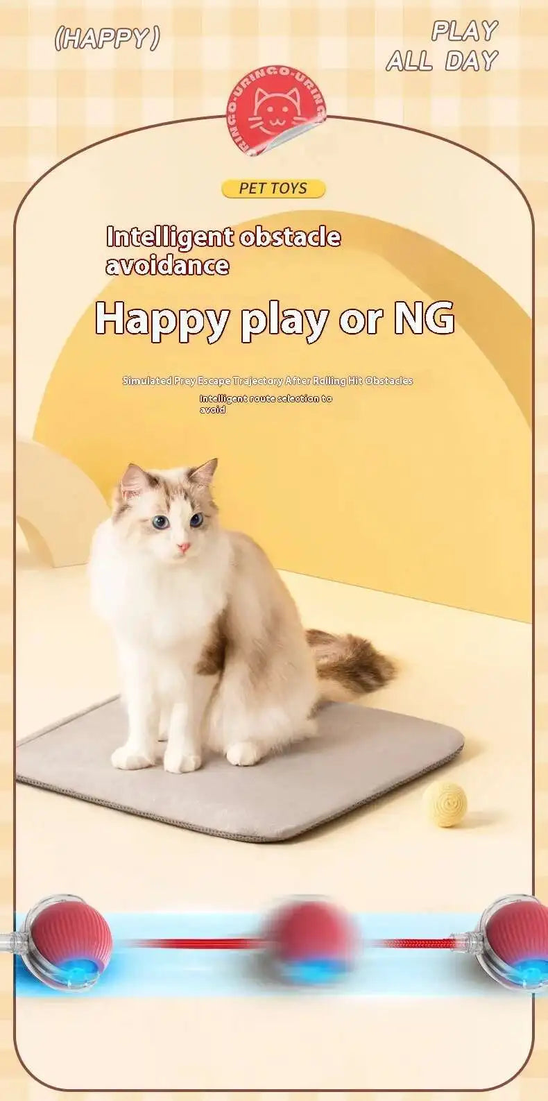 Smart Interactive Cat Toys Ball Automatic Rolling Ball with Faux Tail USB Rechargeable Electric Pet Toy for Teaser and Training