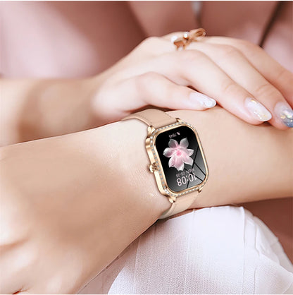 New Fashion Women Smart Watch 1.75inch Curved Screen Sports Bracelet BT HD Calling Clock IP68 Waterproof Diamond Case Smartwatch