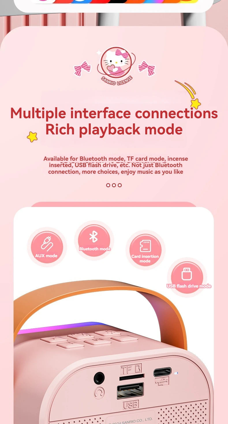 Sanrio Bluetooth Speakers ML07 Karaoke Machine Portable Speakers Bluetooth with Mic LED Light Machine Home Family Singing Gift