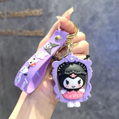 MINISO Cartoon Sanrio Cute Gothic's PVC Key Chain Bag Pendant Doll Rebellious Kuromi Pendant Car Key Chain for Kid Birthday Gift