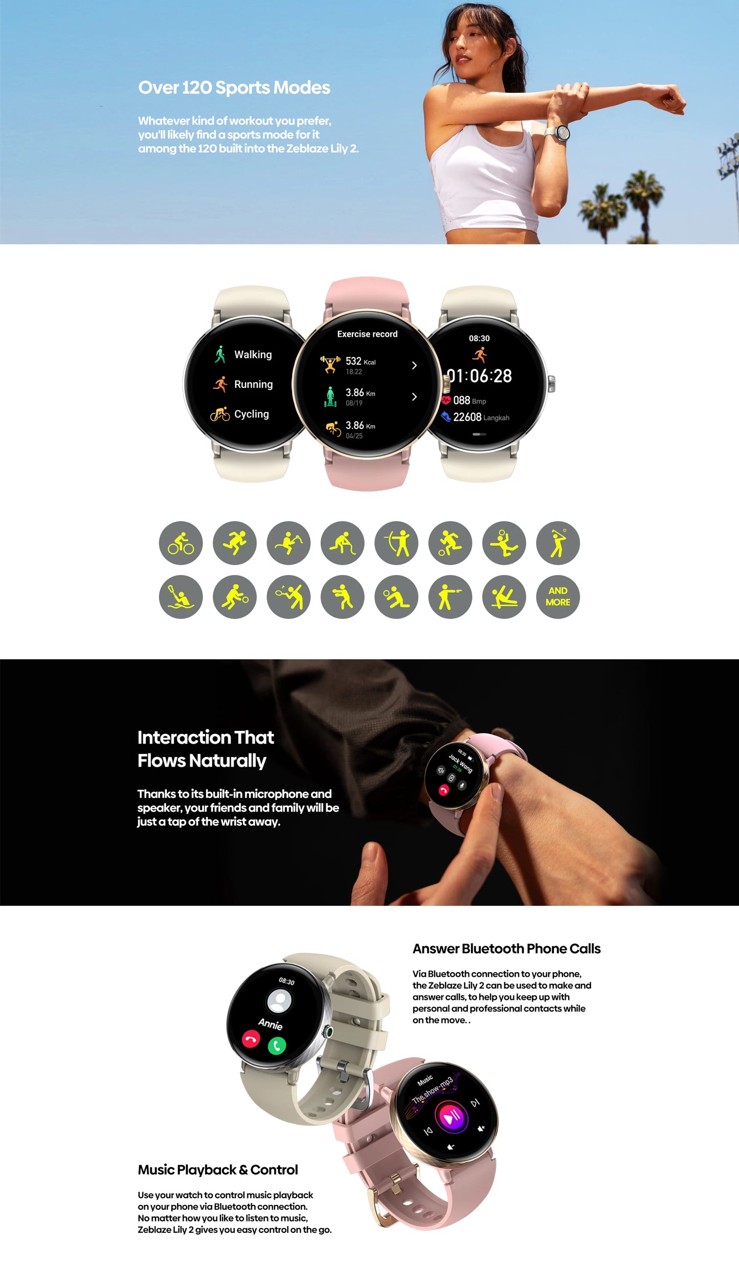 The NEW 2025 Zeblaze Lily 2 Voice Calling Female Smartwatch 1.2" AMOLED Screen Double Strap Health Management Sports Smart Watch