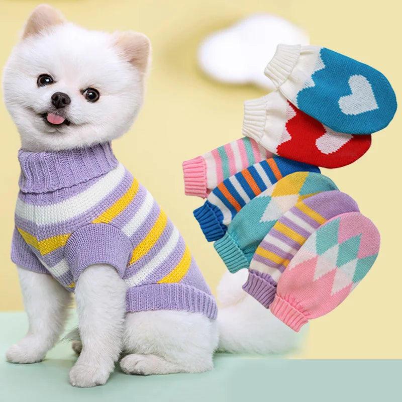 Small Dog Knitted Sweater Dog Heart Sweater Chihuahua Schnauzer Warm Dog Clothes Winter for Small Puppy Cat Pets Pet Supplies
