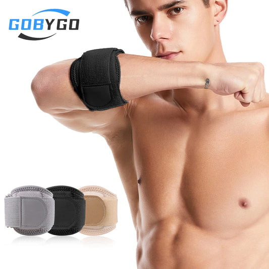GOBYGO 1Pcs Breathable Tennis Elbow Brace Compression Pad Relieves tendonitis Adjustable Tennis Golf Elbow Forearm Brace Strap