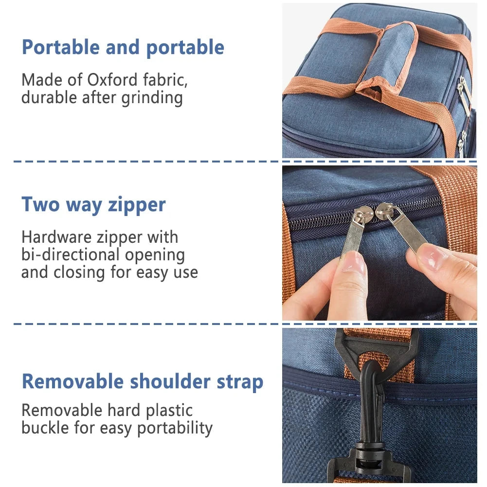Picnic Cooler Bags Thermal Lunch Box Bag Double Layer Outdoor Camping Food Drink Ice Insulated Case Travel Storage Bags