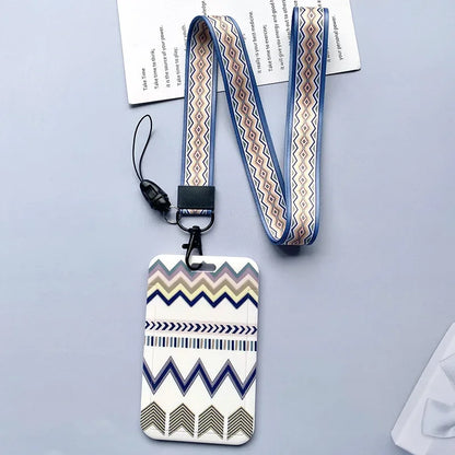 Student Identity Badge Card Cover with Neck Strap Bag Geometric Women Men Work Badge Bus Credit Card ID Holder Bags with Lanyard