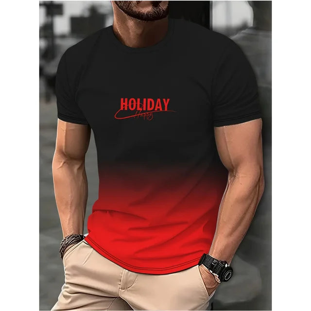 Fashion Men's Gradient Colour Letter Printed T-Shirt Casual Short Sleeve Round Neck T Shirt Summer Outdoor Sports Tees Clothing