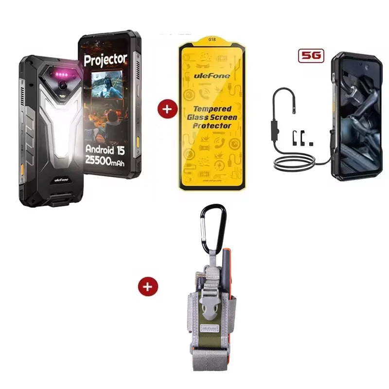Ulefone Armor 34 Pro 5G AI Rugged Phone 32GB+512GB 25500mAh 6.95" Built-in Projector 120Hz Android 15 MTK 7300 NFC Smartphone