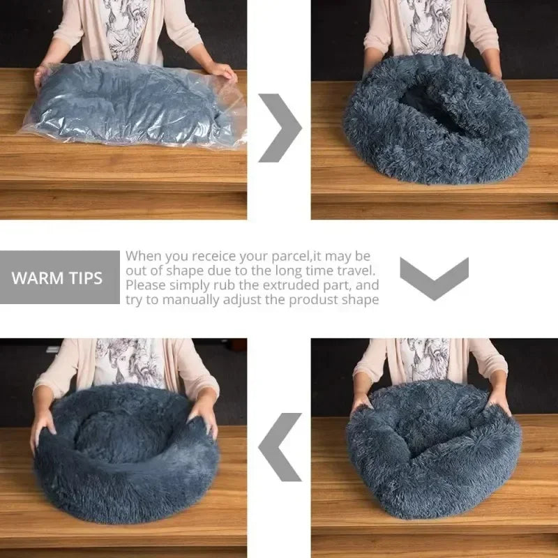 Long haired ultra soft pet cat bed plush washable calming bed donut bed comfortable sleeping artifact