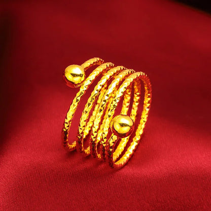 Dubai Spiral Flower Ring Brazilian Women 24K Gold Color Wedding Bride Arabic Ethiopian Big Nigerian Jewellery Moroccan Resizable