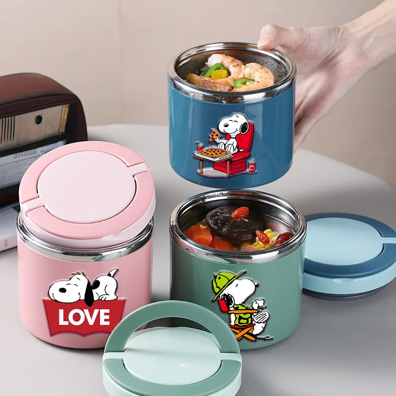 630ml Snoopys Food Thermal Jar Insulated Soup Cup Stainless Steel Vacuum Lunch Box with Handle Portable Sealed Bento Boxes Gift