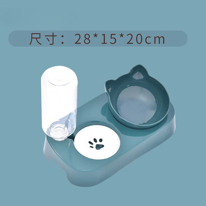 Pet Cat Bowl Automatic Feeder 3-in-1 Dog Cat Food Bowl With Water Fountain Double Bowl Drinking Raised Stand Dish Bowls For Cats