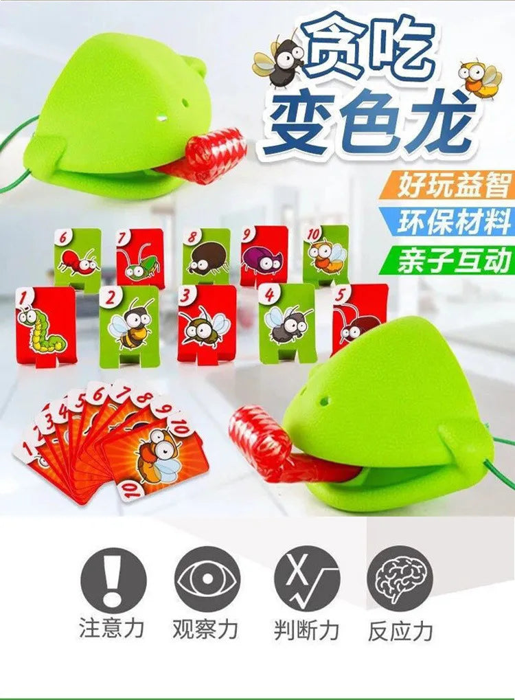 Tiktok Funny Frog Mouth Tongue Lizard Mask Blowing Catch Bugs Party Game Card Board Antistress Toy for Kids Family Interactive