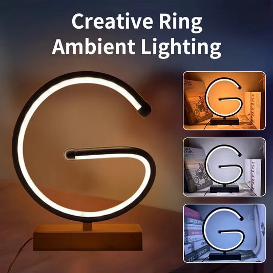 New Ring LED Desktop Decorative Lamp Letter G Table Lamp 3 Color Adjustable Bedroom Bedside Lamp Soft Light Stylish Night Lights