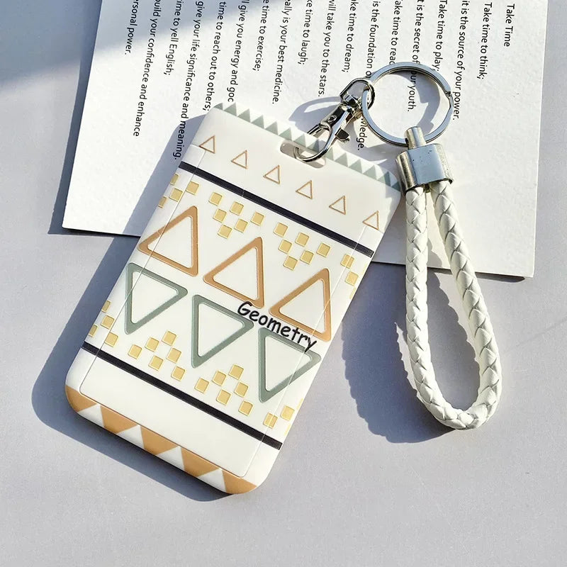 Student Identity Badge Card Cover with Neck Strap Bag Geometric Women Men Work Badge Bus Credit Card ID Holder Bags with Lanyard