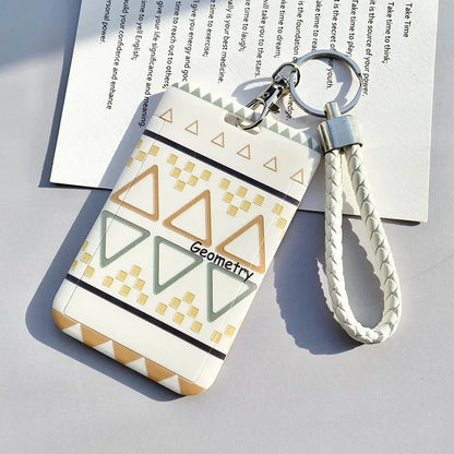 Student Identity Badge Card Cover with Neck Strap Bag Geometric Women Men Work Badge Bus Credit Card ID Holder Bags with Lanyard