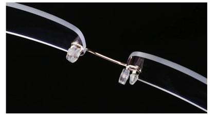 Men's Anti Blue Light Blocking Reading Glasses Cut Frameless Metal HD Lens Eyewear Women Prescription Presbyopic Glasses +400
