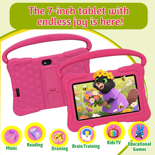 Kids Tablet 7 Inch, Android 12 Quad Core, 2GB RAM+32GB ROM, 3000mAh, Dual Camera, WiFi, Parental Contro