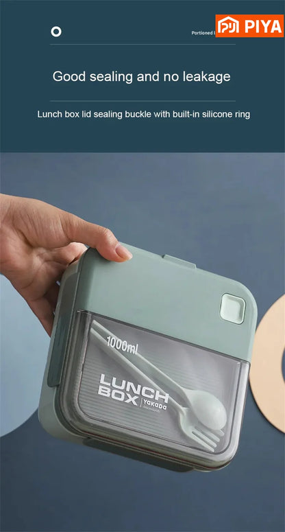 Portable Lunch Box Grid Children Student Office Bento Box with Fork Spoon Leakproof Microwavable Prevent School Food Storage Box