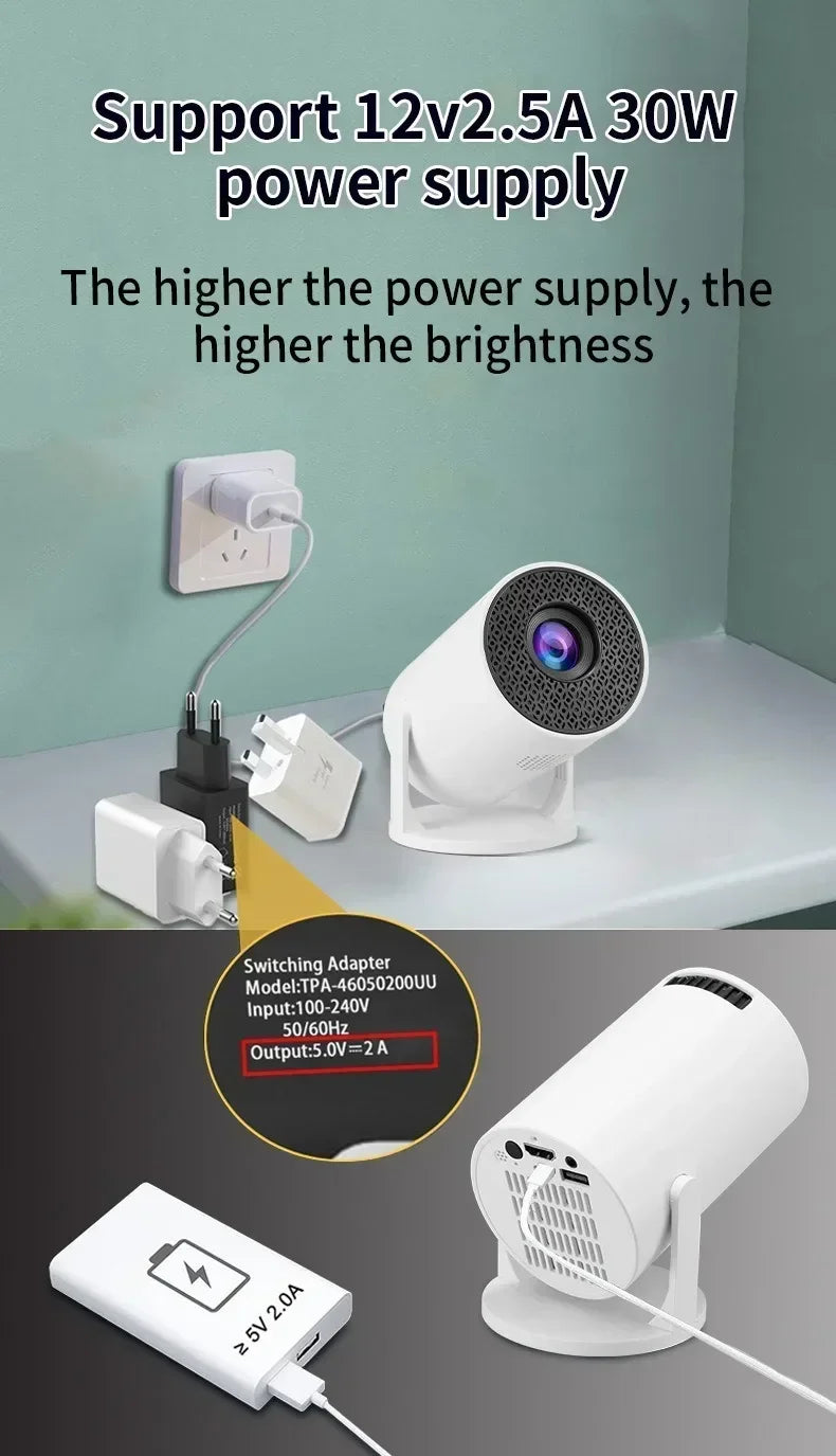 HY200 Projector Home Theater  1080P HD, 270° Adjustable, Portable for USB/TV Stick/Smartphone/Laptop Streaming