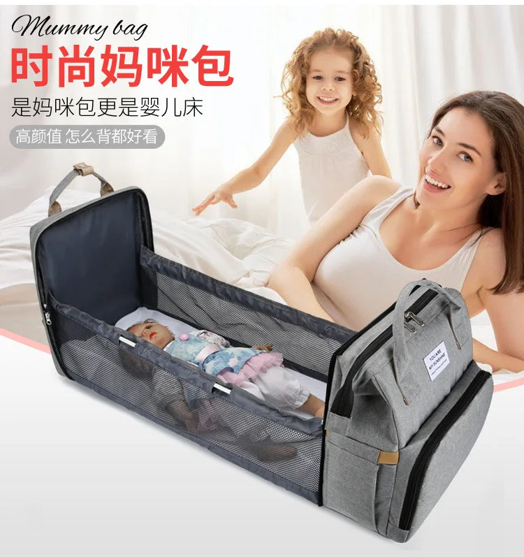 Folding Mommy Bag Multipurpose Portable Folding Crib Bed Large-capacity Baby Backpack Female Mommy Outting Bag Diaper Bags
