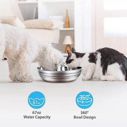 Petavista Dog Water Fountain Stainless Steel Pet Drinking Fountain for Cats Dogs 2L Ultra-Quiet Automatic Fountain Dog Drinker