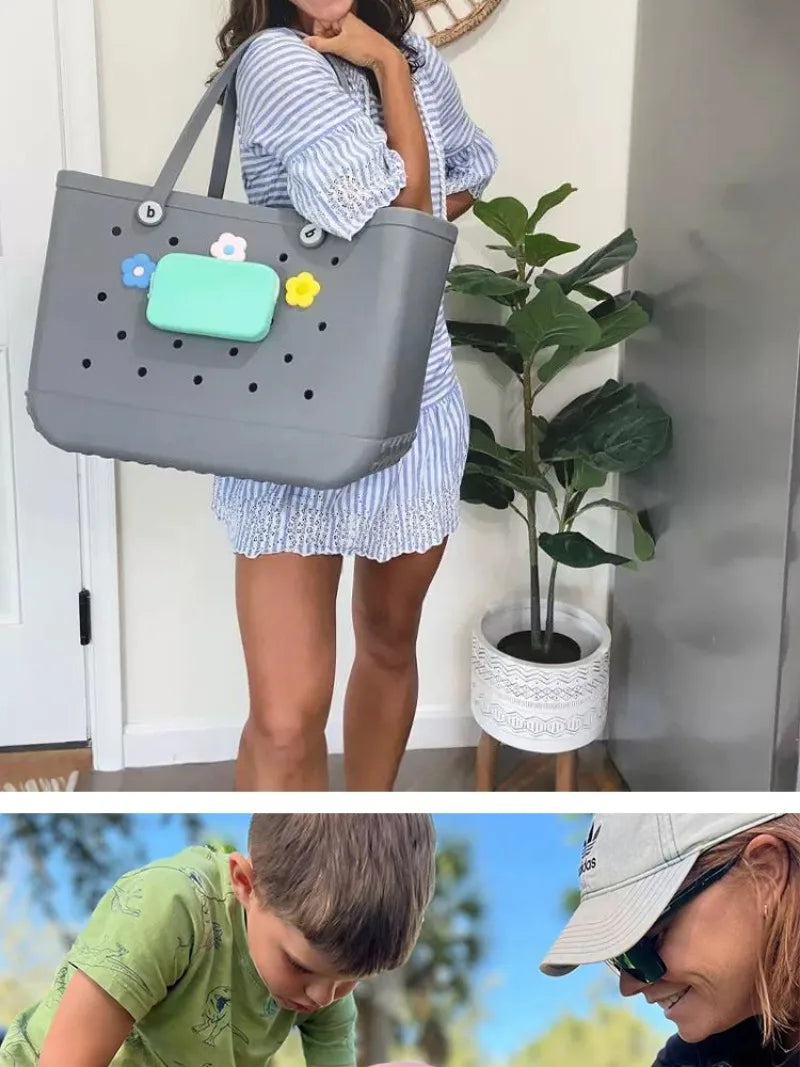 M/L/XL Fashion Beach Bags EVA Rubber Waterproof Storage Baskets Travel Shopping Handbag Women Shoulder Solid Color Tote Bag