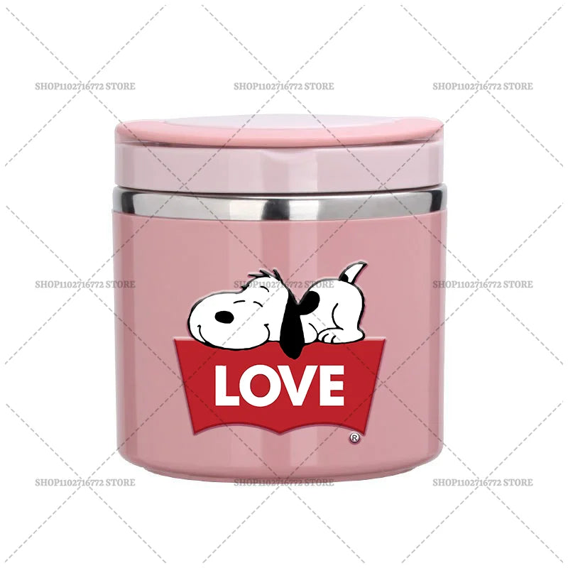 630ml Snoopys Food Thermal Jar Insulated Soup Cup Stainless Steel Vacuum Lunch Box with Handle Portable Sealed Bento Boxes Gift