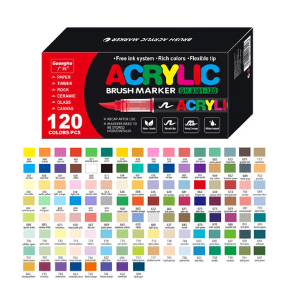 12/120 Colors Paint Markers, Brush Acrylic Paint Pens for Art Supplies Fabric Paint Stone Glass Ceramic Wood Rock Christmas Card