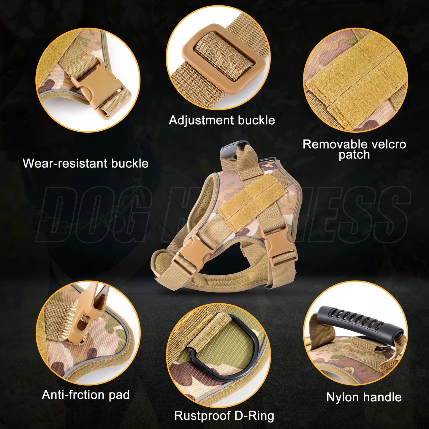 Tactical Dog Harness Pet Doberman Pinscher Pet Training Vest Dog Harness for Small Medium Large Dogs Explosion Proof