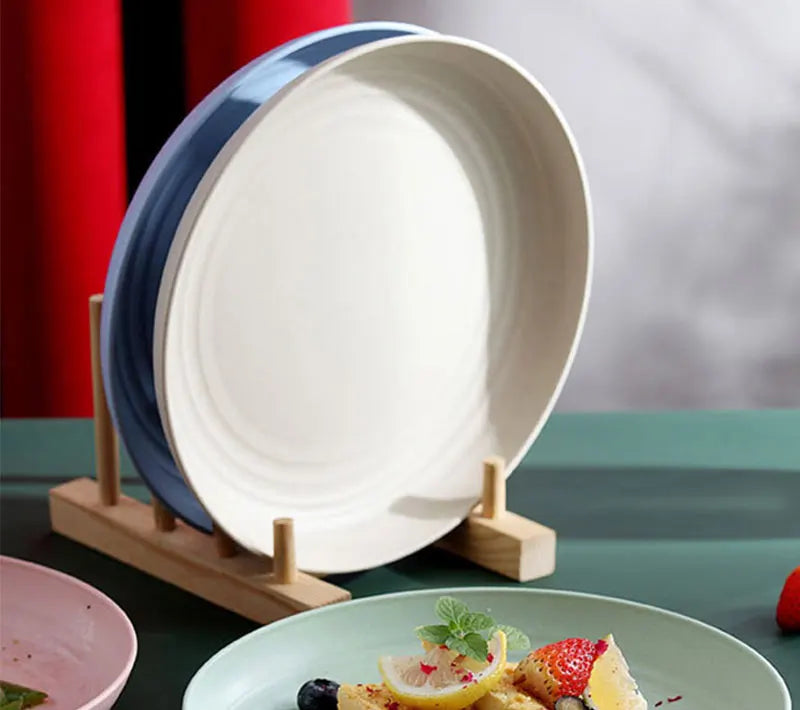 Wheat Straw Solid Color Round Plates Salad Dessert Dinner Reusable Microwave Safe Anti Fall And Shatter Plates Fruit Plate