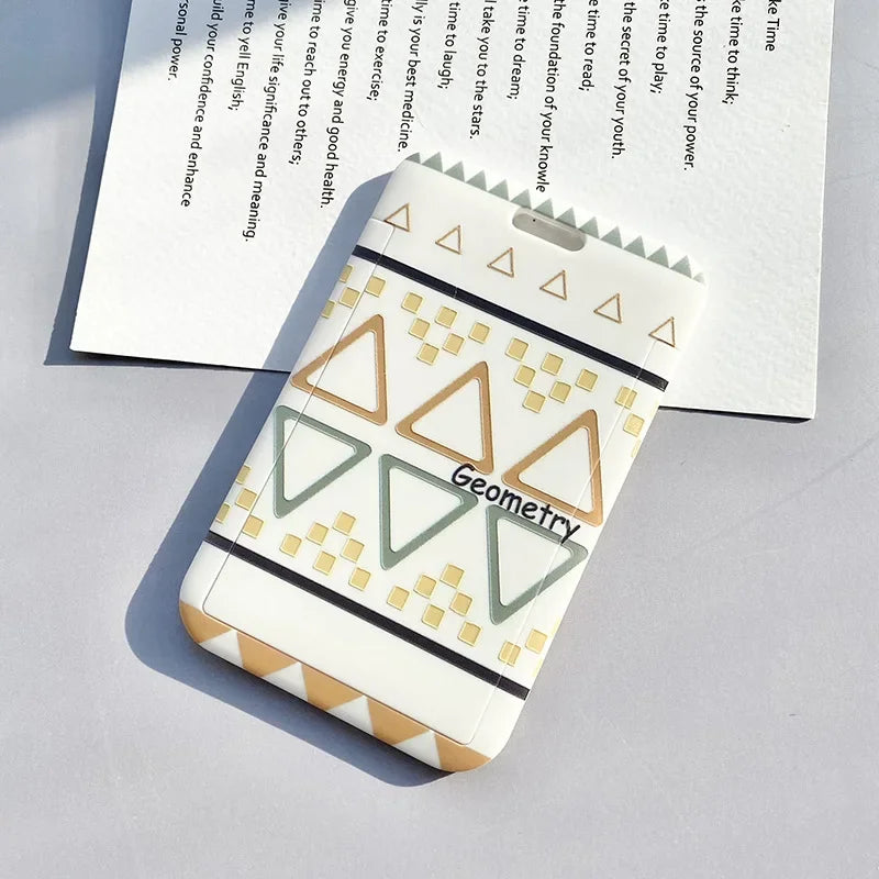 Student Identity Badge Card Cover with Neck Strap Bag Geometric Women Men Work Badge Bus Credit Card ID Holder Bags with Lanyard