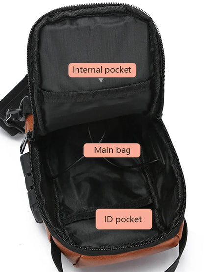 Men's Multifunction Anti-theft USB Chest Bag, Sling Shoulder Bag, Password Lock Crossbody Bag Suitable for Cycling