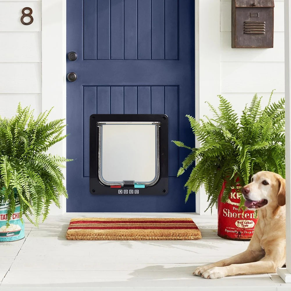 Cat Flap Door Magnetic Pet Door with 4 Way Security Lock for Cats Controllable ABS Plastic Small Puppy Gate Kitten Safety in&out