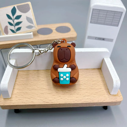 Cute Capybara Keychain Doll Hugging Fruit Series Pendant Cycling Backpack Key Pendant Accessories Ugly Cute Pvc Soft Rubber
