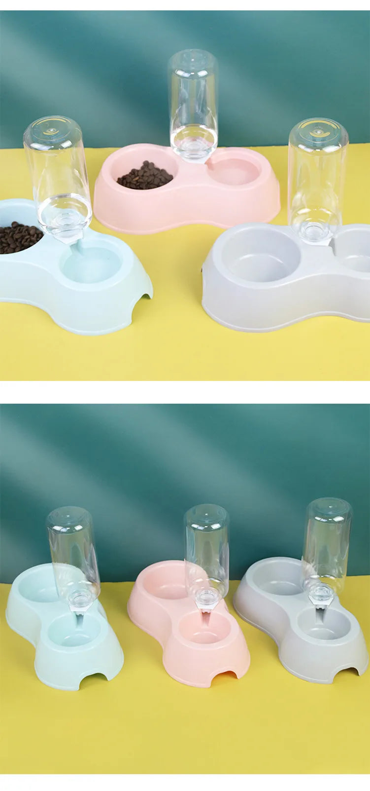 Cat Bowl, Cat Eating and Drinking Water All-In-One Pet Double Bowl, Anti-Knock Over, Automatic Water Refill Pet Bowl