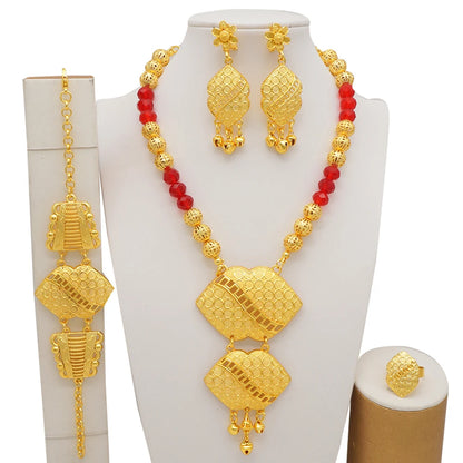 2023 Fine Jewelry Sets For Women Dubai Bridal Wedding Gifts Necklace Bracelet Earrings Ring Jewellery Set African Bead jewelry