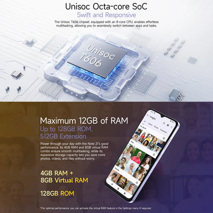 Ulefone Note 21 Smartphone 6.56" 90Hz 5000mAh Battery 4GB+128GB Unisoc T606 13MP Camera 4G Android 14 Mobile Phone